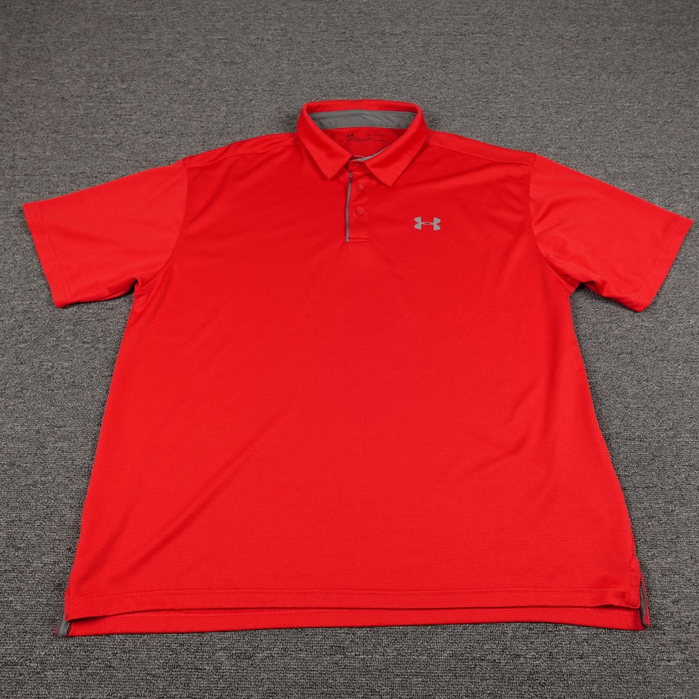 Under Armour Polo Shirt Mens 2XL Red HeatGear Golf Stretch Loose Fit Top